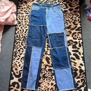 multi fabric patch jeans